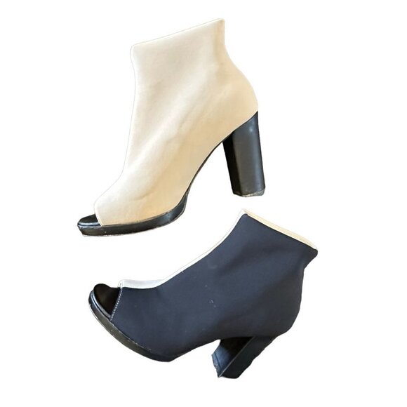 Vera Pelle Made In Italia Ankle Booties Black Cream Open Toe Festival Size 6.5 - Picture 8 of 10